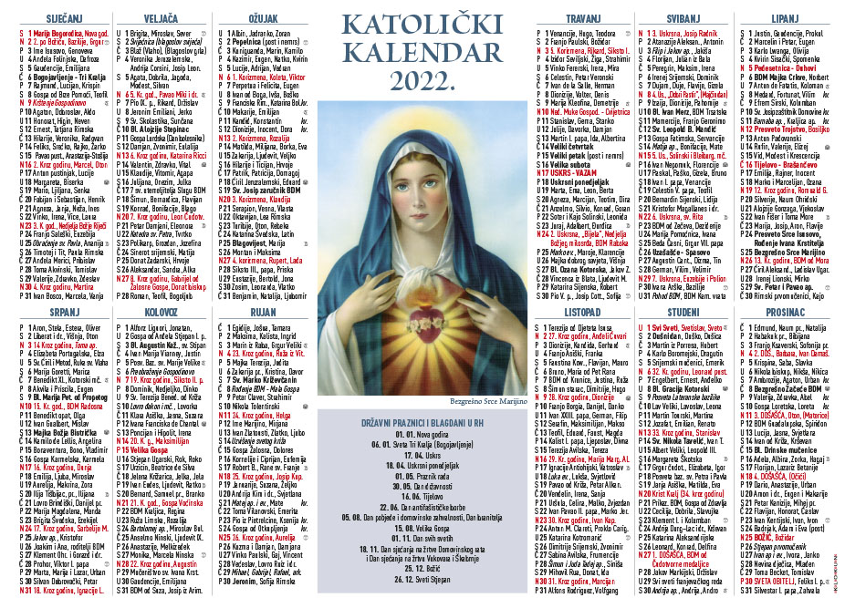 Jednolistni katolički kalendar - Bezgrešno Srce Marijino